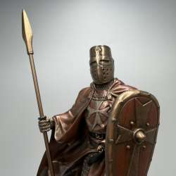 Crusader Knight with Spear Statue Bronze Finish Templar Figurine Gift Box 16cm
