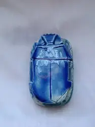 Handmade Egyptian Blue Faience Scarab Beetle Amulet Ancient Style