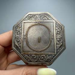 Vintage Soviet Powder Compact Mirror Silver Tone Vanity Case USSR Deco