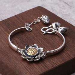 925 Sterling Silver Creative Lotus Bracelet Women Chain width 5mm, length 17cm