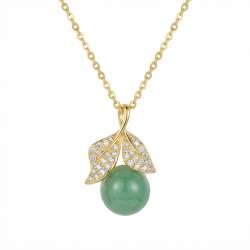 925 Sterling Silver Elegant Nature-Inspired Necklace with Green Gemstone