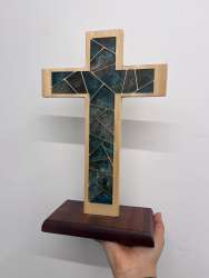 Handcrafted Poplar and Mahogany Mosaic Resin Cross