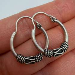 Vintage 925 Sterling Silver Bali Hoop Earrings  Textured Boho Dangle 2.71g