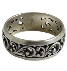 Vintage 925 Sterling Silver USSR Filigree Ring Floral Band Size 7.25 US