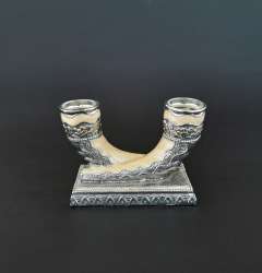 Vintage Silver Plated Ivory Color Style Double Candle Holders Unique Decor Pair