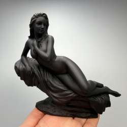 Vintage Black Polystone Reclining Lady Figurine Sculpture Elegant Art Deco Style