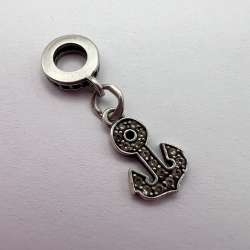 925 Sterling Silver Anchor Dangle Charm Cubic Zirconia Maritime Bead