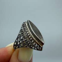 Vintage 925 Sterling Silver Filigree Statement Ring Large Marquise Size 7.25 US