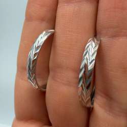 Vintage 925 Sterling Silver Textured Hoop Earrings Chevron Pattern 2.43g