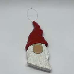 Handcrafted Wooden Santa Gnome Ornament with Long Slouchy Hat
