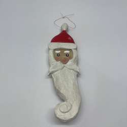 Folk Art Hand-Carved Wooden Santa Ornament with Curled Beard