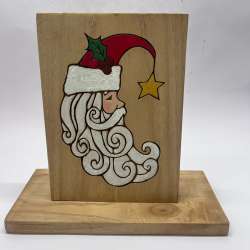 and-Painted Rustic Wooden Santa Claus Tabletop Plaque with Hanging Star