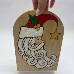 and-Painted Arched Wooden Santa Plaque with Celestial Star