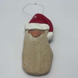 Hand-Carved Rustic Wooden Santa Ornament with Star Detail