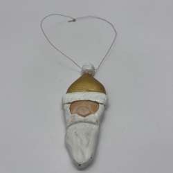 Hand-Carved Folk Art Santa Ornament with Metallic Gold Hat