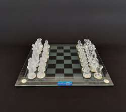Vintage Leumi Bank Glass Chess Set Frosted Clear Pieces Unique Collectibles Gift