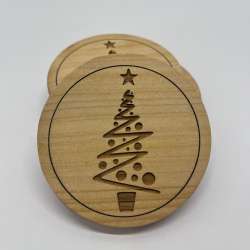 Minimalist Laser-Engraved Wooden Christmas Tree Coffee Coasters