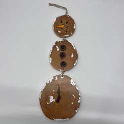 Rustic Hand-Painted Wood Slice Snowman Hanging Ornament