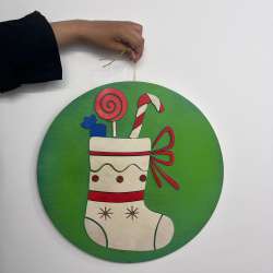 Festive Christmas Stocking Hand-Painted Wooden Wall Plaque