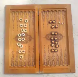 Gorgeous Antique Wood Art Handmade Large Wooden Backgammon Vintage Set Long 25