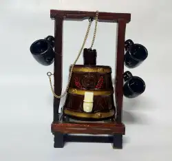 Glass Grapes Barrel Art Vintage With Stand Wood & 3 Cups Home & Bar Decor Cute