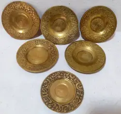 Hand Carved Antique Persian Lot of 6 Pcs Brass Vintage Copper Tea Coffee Saucers