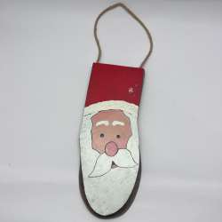 Hand-Painted Rustic Wooden Santa Claus Wall Hanging
