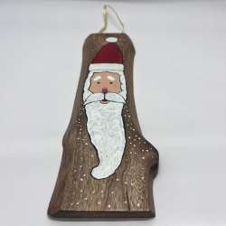 Hand-Painted Live Edge Wooden Santa Plaque with Snowy Details