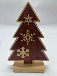 Artisanal Two-Tone Wooden Christmas Tree with Snowflake Inlays