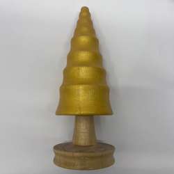 Hand-Turned Gilded Wooden Christmas Tree with Natural Oak Base