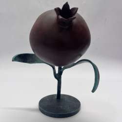Handcrafted Bronze-Finished Pomegranate Sculpture on Pedestal