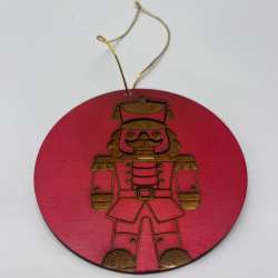 Festive Engraved Wooden Circle Ornament with Gold Cord