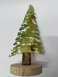 Hand-Stained Snowy Artisanal Pine Wood Christmas Tree