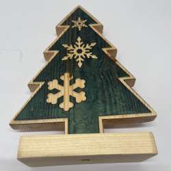 Artisanal Poplar and Mahogany Standing Christmas Tree with Snowflake Inlays