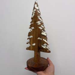 Hand-Stained Snowy Artisanal Wooden Christmas Tree