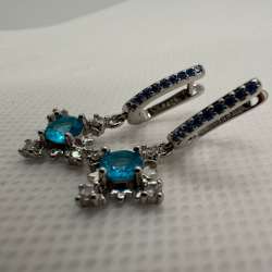 925 Sterling Silver Blue Apatite Snowflake Earrings Dangle Hoop Gift for Her