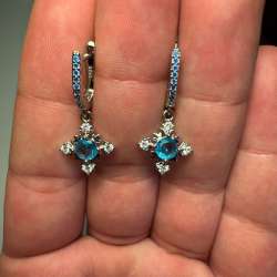 925 Sterling Silver Blue Apatite Snowflake Earrings Dangle Hoop Gift for Her