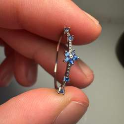 925 Sterling Silver Blue Flower Ring, Delicate Sapphire Floral Band for Women