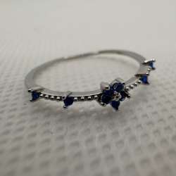 925 Sterling Silver Blue Flower Ring, Delicate Sapphire Floral Band for Women
