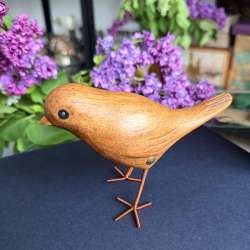 DCUK Wooden Bird Figurine Hand Carved Bamboo Root Bird Copper Wire Legs Decor