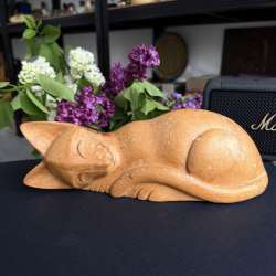 Vintage Hand Carved Solid Wood Sleeping Cat Figurine 27cm Bali Style Home Decor