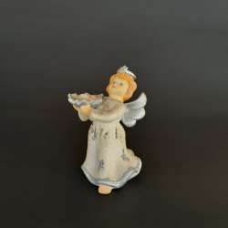 Vintage Ceramic Angel Girl Figurine Silver Glitter Wings Home Decor Collectibles
