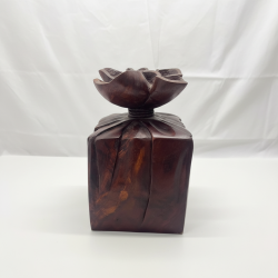 Handmade Carved Eucalyptus Wood Decorative Box with Iron Rose Design