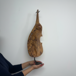 Alon Armoza Olive Wood Double Bass Sculpture Art Rustic Handmade Unique Tabletop
