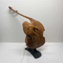 Hand Carved Olive Wood Sculpture Musical Instrument & Hand Figurine