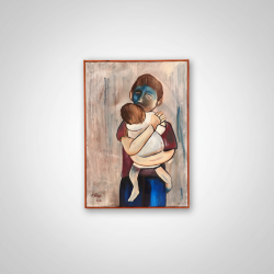 FETNA 2016 Original Signed Oil Painting on Canvas - Mother & Child Hugging Scene