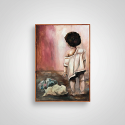 Original Oil Painting Child Figure Melancholy Art Signed Fetna 9.16 Contemporary