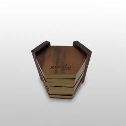 Handmade Walnut Hexagon Coasters Set with Storage Stand | Modern Geometric Wood