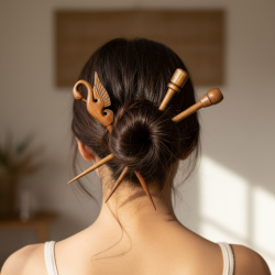 Sheesham Wood Hair Sticks Set - Carved Swan & Modern Hair Bun Pins for Women