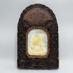 Vintage Orthodox Guardian Angel Icon Hand Carved Wooden Kiot Ukraine Wall Decor